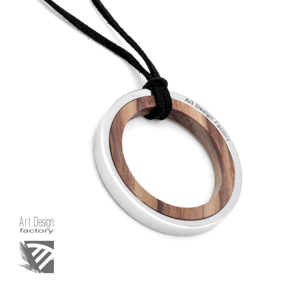 Dual,  pendant made of steel and olive wood 